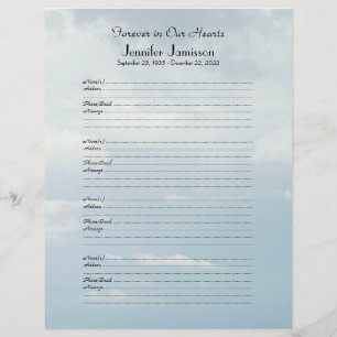 Memorial Book Binder Filler Anmeldung Seite Pale S