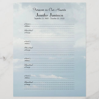 Memorial Book Binder Filler Anmeldung Seite Pale S