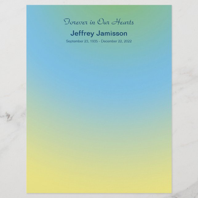 Memorial Book, Blue Yellow, Binder Filler Page (Vorderseite)