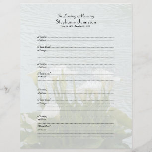 Memorial Book Filler Sign-In Page Calla Lilies Briefbogen