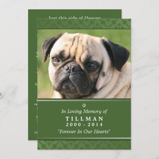 Memorial Card 5"x7" Grünes Foto - Männliche Hausti Programm (Vorne/Hinten)