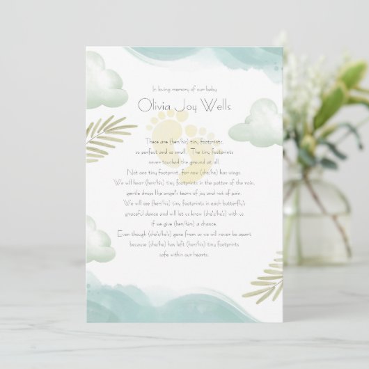 Memorial Card für Babyfußabzüge Ankündigung (Stehend Vorderseite)