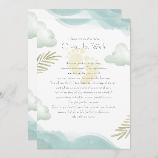 Memorial Card für Babyfußabzüge Ankündigung (Vorne/Hinten)