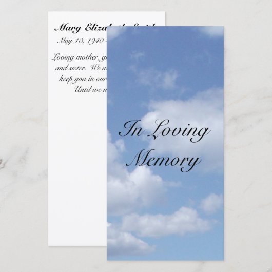 Memorial Cards "Blue Sky" (Vorne/Hinten)