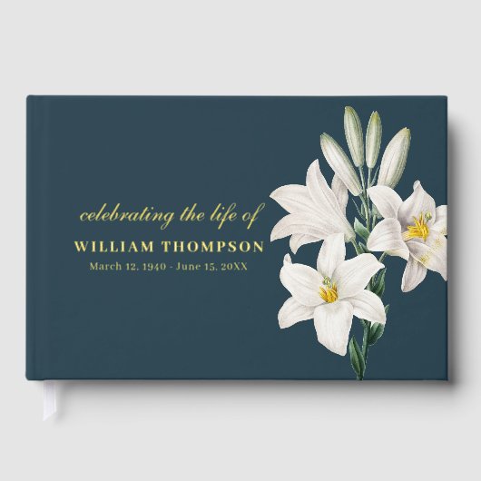Memorial Celebrating Life Of Funeral Navy Lilies Gästebuch (Vorderseite)