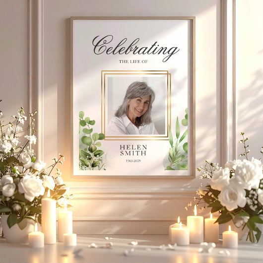 Memorial Celebration of Life Elegant Greenery  Poster