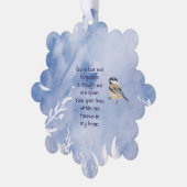 Memorial Chickadee Bird Winter Snow Tree Ornament Karte (Linke Ecke)
