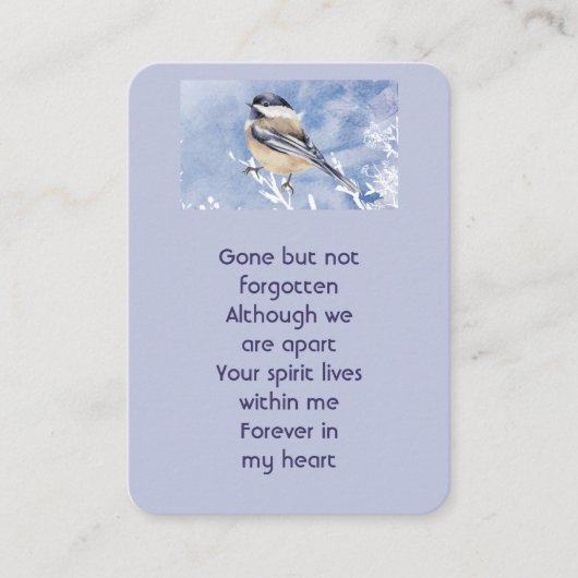 Memorial Chickadee Bird Winter Snow Tree Visitenkarte (Vorderseite)