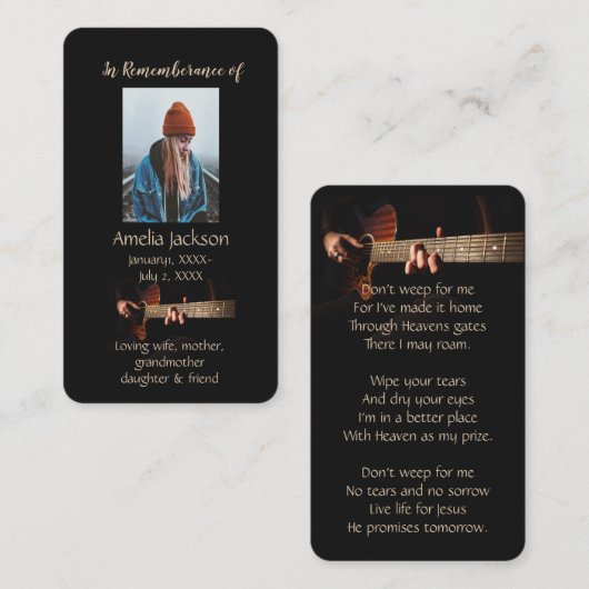 Memorial Christlich Memory Card Musikgitarre Visitenkarte (Vorne/Hinten)