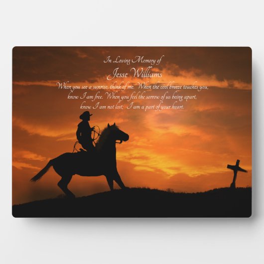 Memorial Country Western Cowboy Fotoplatte (Vorderseite)