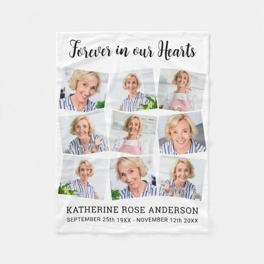 Memorial Custom 9 Foto für immer in unserem Herzen Fleecedecke (Vorderseite)