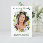 Memorial Daisy Floral Beileid Foto Beerdigung Dankeskarte (Stehend Vorderseite)