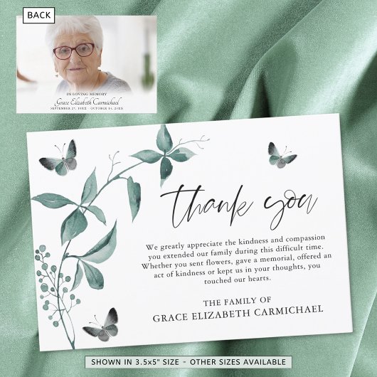 Memorial Dankeschön an Butterfly Script-Foto Dankeskarte