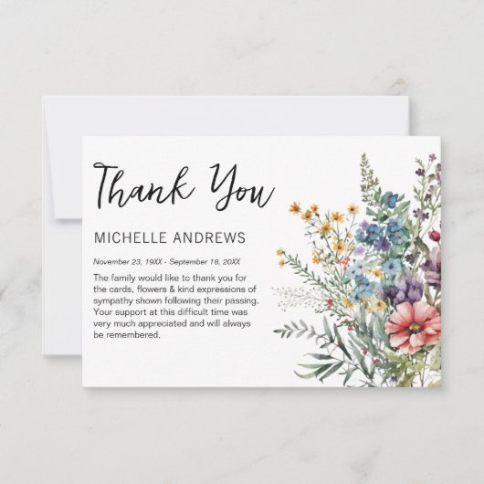 Memorial Dankeschön-Karte für Elegante Wildblume Dankeskarte (Vorderseite)