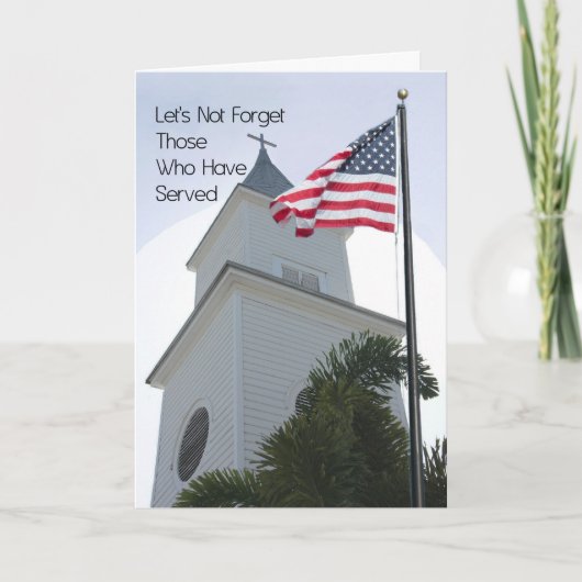 Memorial Day Card Religiös mit Kirche & Flagge Karte (Vorderseite)