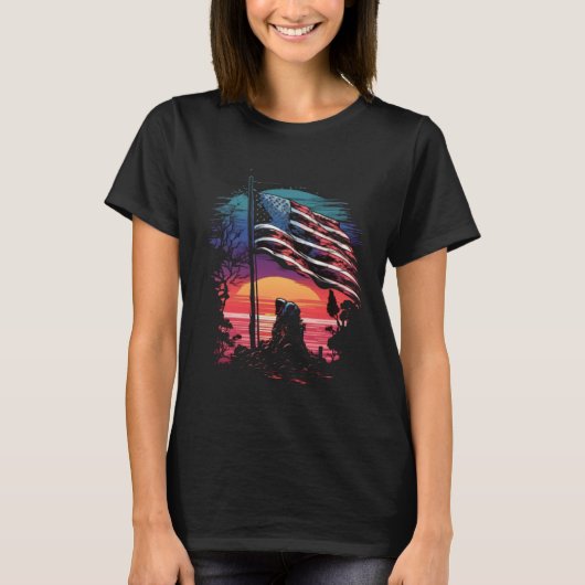 Memorial Day Fallen Veteran American Flag Half Mas T-Shirt (Vorderseite)