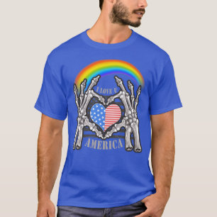 Memorial Day Rainbow American Flag LGBTQ Skelett T-Shirt