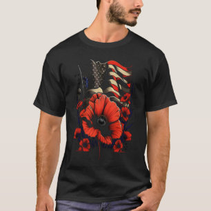Memorial Day Red Poppy Blume USA Flag 4. Juli T-Shirt