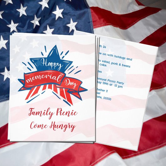 Memorial Day Star Flag Familie Picknick Einladung Flyer