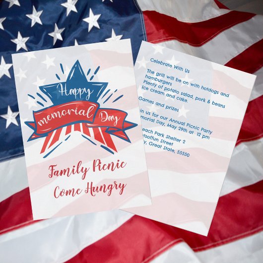 Memorial Day Star Flag Familie Picnic Einladung