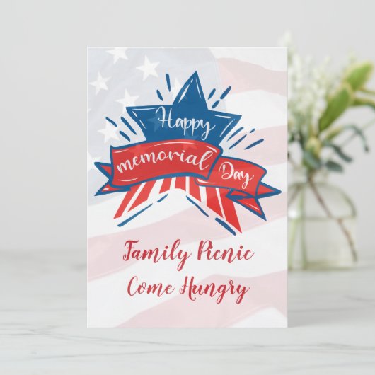 Memorial Day Star Flag Familie Picnic Einladung (Stehend Vorderseite)