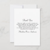 Memorial Elegantes Beileid zur Beerdigung von Foto Dankeskarte (Rückseite)