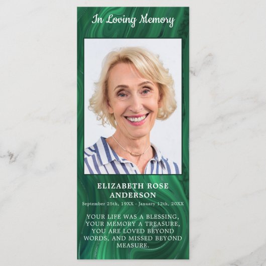 Memorial Emerald Green Beerdigung Gebet-Karte Foto (Vorderseite)