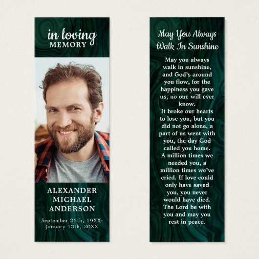 Memorial Emerald Green Beerdigung Lesezeichen (Vorne & Hinten)