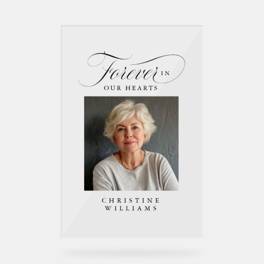 Memorial "Forever in our Hearts", Name, Foto Acrylschild (Vorderseite)