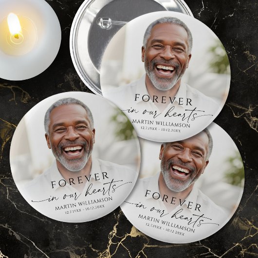 Memorial Forever in Our Hearts Photo Personalized Button
