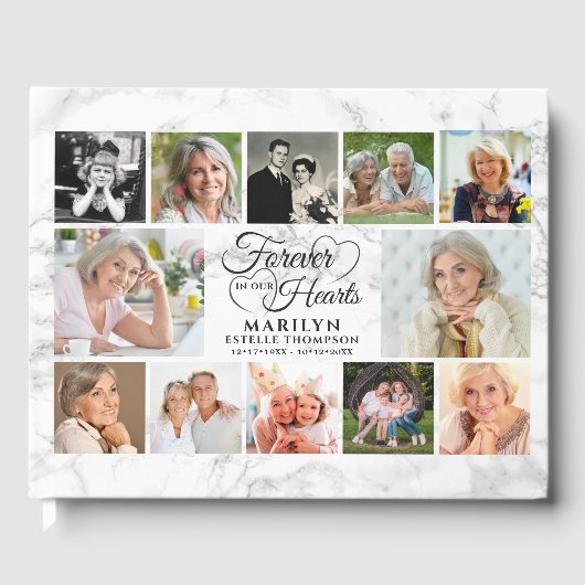 Memorial FOREVER IN UNSEREN HERZEN 12 Foto Collage Gästebuch (Vorderseite)