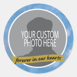 Memorial Forever with sky border custom Foto Runder Aufkleber