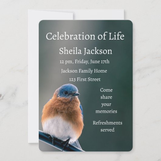 Memorial Foto Bluebird Garden Bird Einladung (Vorderseite)
