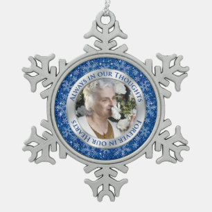 Memorial Foto Christmas Blue Silver Schneeflocken Zinn-Ornament