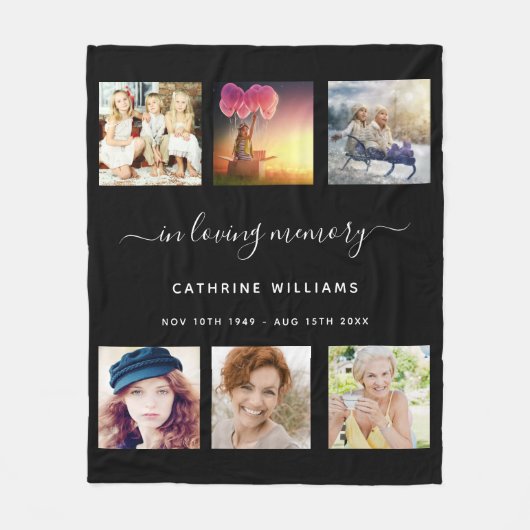 Memorial Foto Collage Schwarz liebende Erinnerung Fleecedecke (Vorderseite)