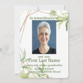 Memorial Foto Custom Greenerage Foliage Pflanze Ar Einladung (Rückseite)
