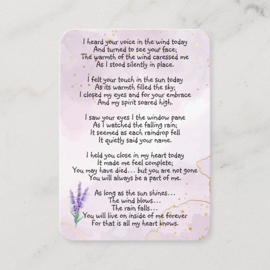 Memorial Foto Custom Lavender Garten Blume Visitenkarte (Vorderseite)