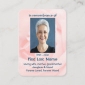 Memorial Foto Custom Pink Rose Blumengarten Visitenkarte (Rückseite)
