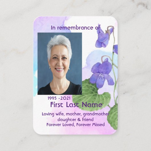 Memorial Foto Custom Wild Violet Garden Blume Visitenkarte (Rückseite)