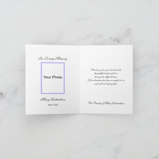 Memorial Foto Dankeschön Note Card — Lilacs Dankeskarte (Innenseite)