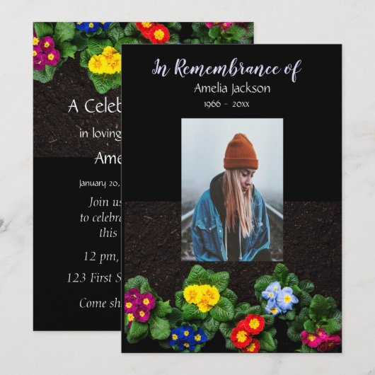 Memorial Foto Einladung Gartengartenbau Primula (Vorne/Hinten)