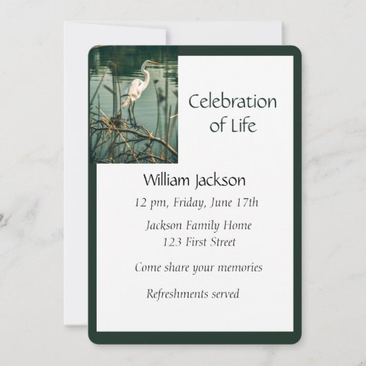 Memorial Foto Einladung zum Egret Water Bird (Vorderseite)