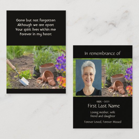 Memorial Foto Gardens Gardener Business Card Visitenkarte (Vorne/Hinten)