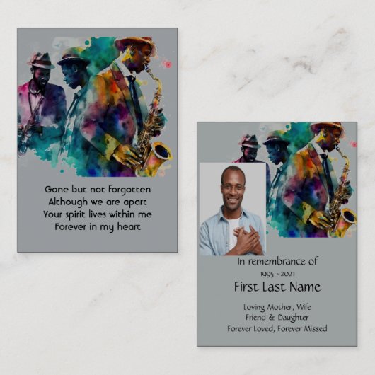 Memorial Foto Gebet Jazz Band Music Visitenkarte (Vorne/Hinten)