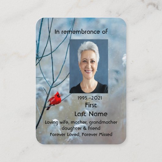 Memorial Foto Gebet Kardinal Roter Bird Visitenkarte (Rückseite)