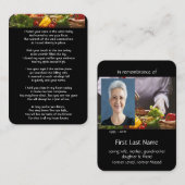 Memorial Foto Gebet Koch Koch Visitenkarte (Vorne/Hinten)