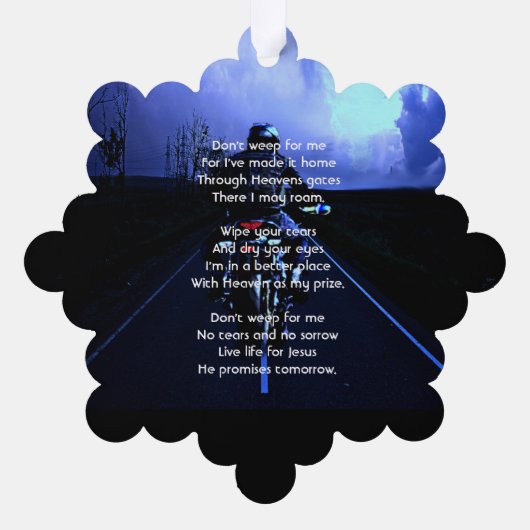 Memorial Foto Gebet Motorrad Biker Ornament Karte (Rückseite)