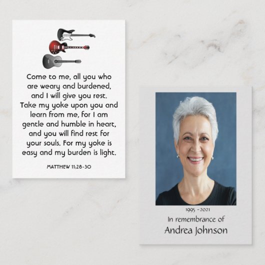 Memorial Foto Gebet Musiker Gitarre Musik Visitenkarte (Vorne/Hinten)