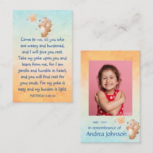 Memorial Foto Gebet Niedliche Bärenklatsche Bu Visitenkarte (Vorne/Hinten)