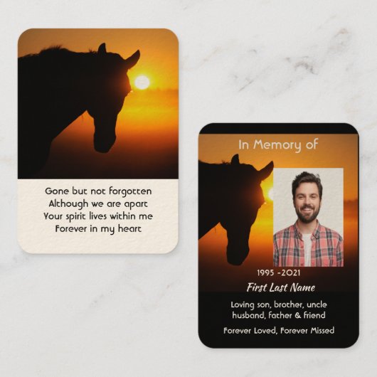 Memorial Foto Gebet Pferde Silhouette Visitenkarte (Vorne/Hinten)